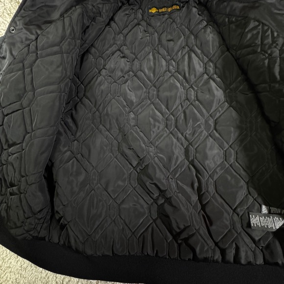 Harley Davidson Black Jacket XL Embroidered Eagle Logo Orange Trim Bomber - Picture 5 of 7